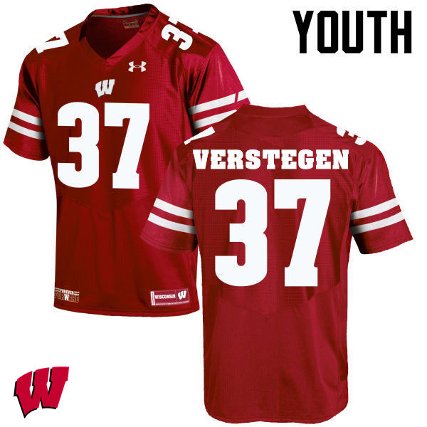Youth Wisconsin Badgers #37 Brett Verstegen College Football Jerseys-Red - Click Image to Close